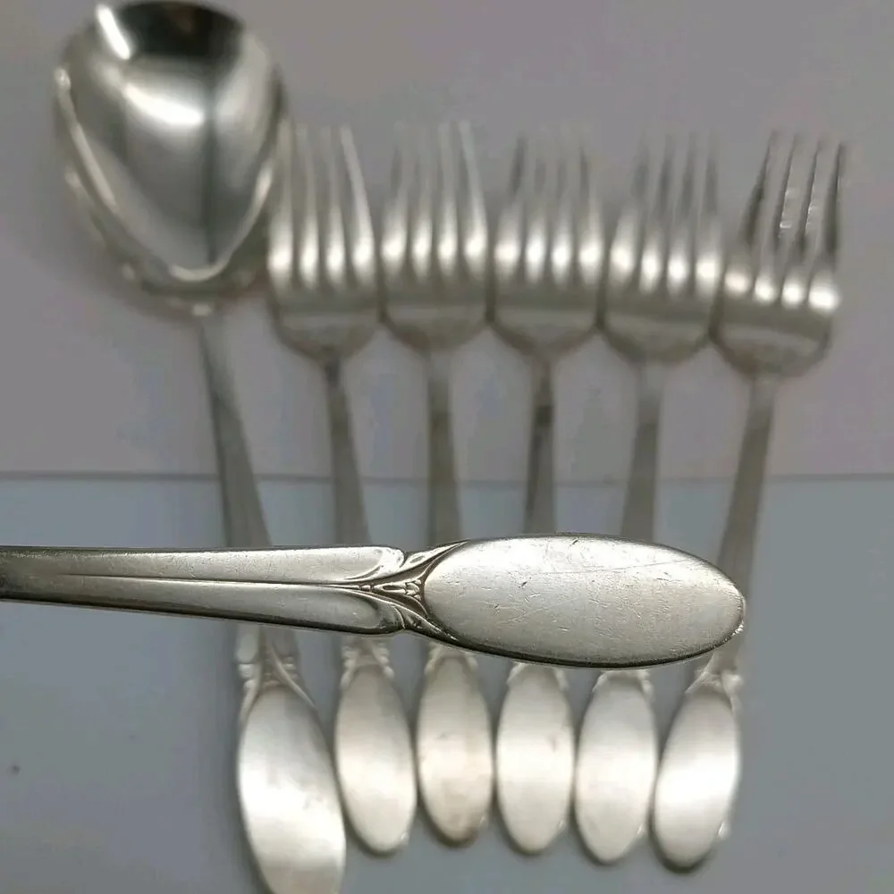 7X SF Rogers Bros SYLVIA International SilverPlate Serving Spoon Salad Forks